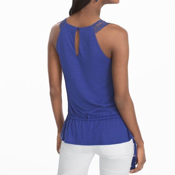 WHBM Blue-Purple Crochet Lace Drawstring Waist Tank Top - Picture 3 of 10